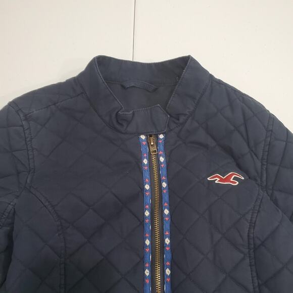Y2K Hollister Jacket Womens Large Blue Quilted Cotton Zip Front Mock Neck - Picture 2 of 11